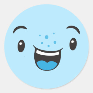 Pegatina Redonda Pegatinas de Kawaii con la sonrisa azul