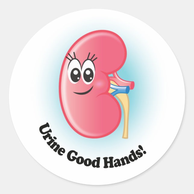 Pegatina Redonda Pegatinas de Kelly Kidney "Orine Good Hands" (Anverso)