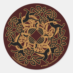Pegatina Redonda Pegatinas de Knotwork de gatos celtas de Samhain
