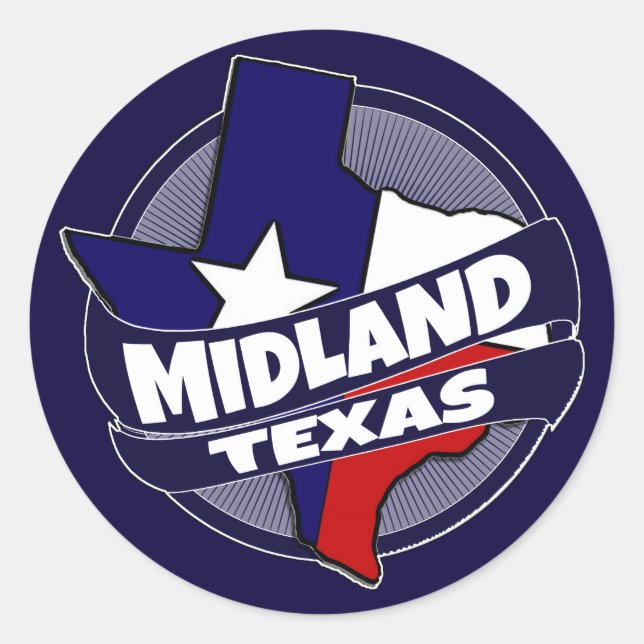 Pegatina Redonda Pegatinas de la bandera de Texas en Midland (Anverso)