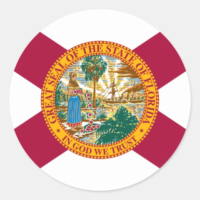Pegatina Redonda Pegatinas de la bandera/sello de Florida (Anverso)