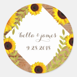 Pegatina Redonda Pegatinas de la boda del girasol rústico