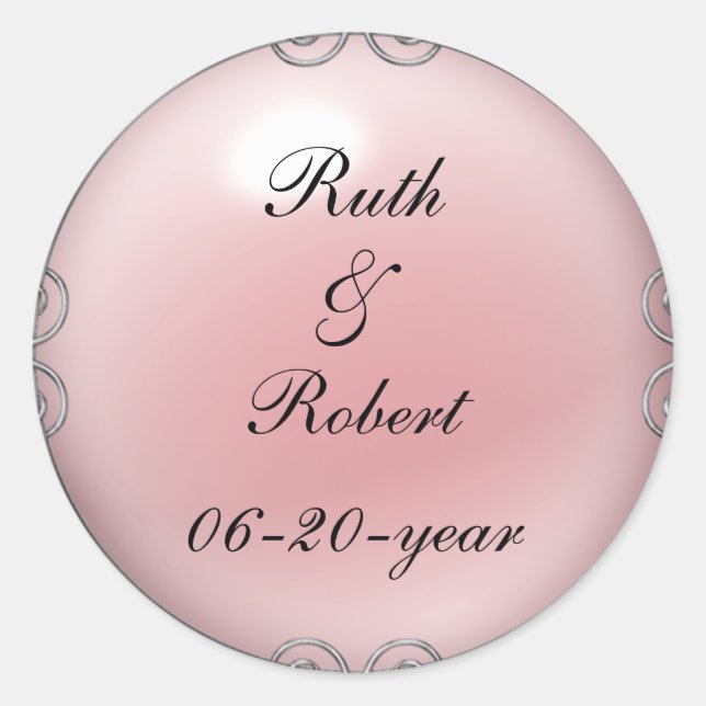 Pegatina Redonda Pegatinas de la boda Pearl con joyas rosas (Anverso)