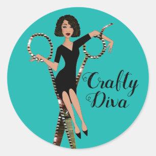 Pegatina Redonda pegatinas de la diva afroamericana "Crafty Diva"