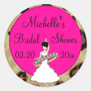 Pegatina Redonda Pegatinas de la ducha de novias Fuscia Leopard