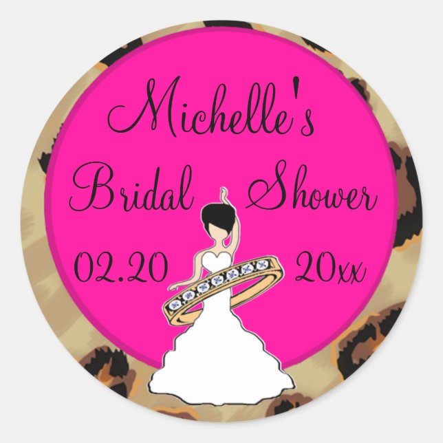 Pegatina Redonda Pegatinas de la ducha de novias Fuscia Leopard (Anverso)