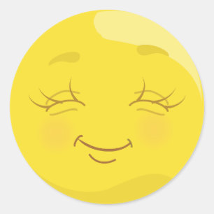 Pegatina Redonda Pegatinas de la Emoji Amarilla Feliz y Contenidos