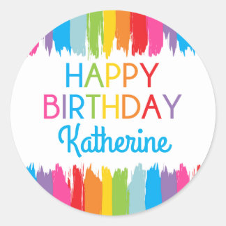 Pegatina Redonda Pegatinas de la fiesta de cumpleaños de Art Painti