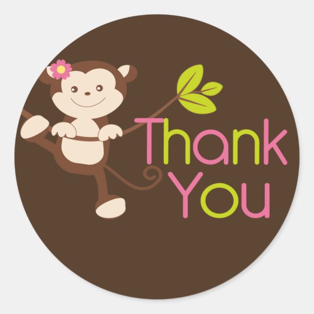 Pegatina Redonda Pegatinas de la fiesta de cumpleaños de los monos  (Anverso)