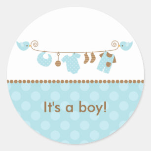 Pegatina Redonda Pegatinas de la Línea de Lavandería Azul Bebé
