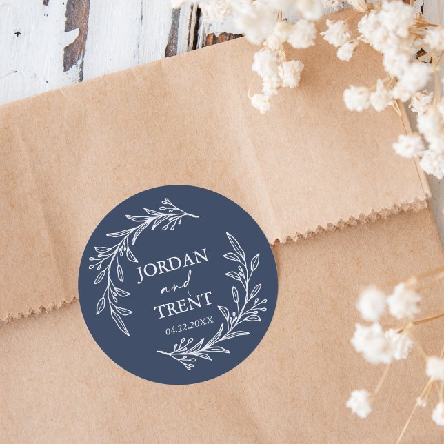 Pegatina Redonda Pegatinas de la Marina de Eucalipto de Boda Azul (Subido por el creador)