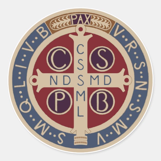 Pegatina Redonda Pegatinas de la Medalla de San Benedicto (Anverso)