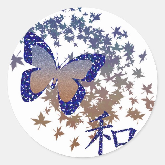 Pegatina Redonda Pegatinas de la paz de mariposa (Anverso)