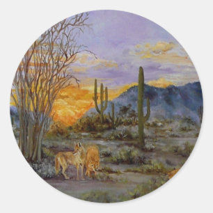 Pegatina Redonda "Pegatinas de la puesta del sol del desierto"