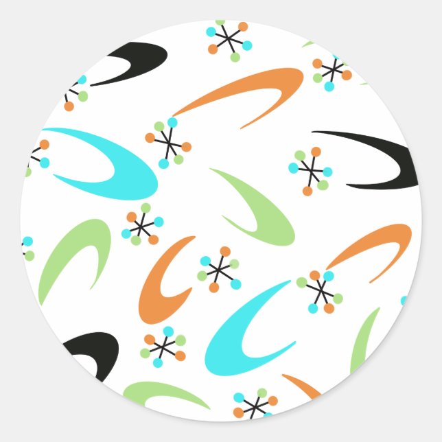 Pegatina Redonda Pegatinas de la Ronda Atómica de Mediados del Sigl (Anverso)