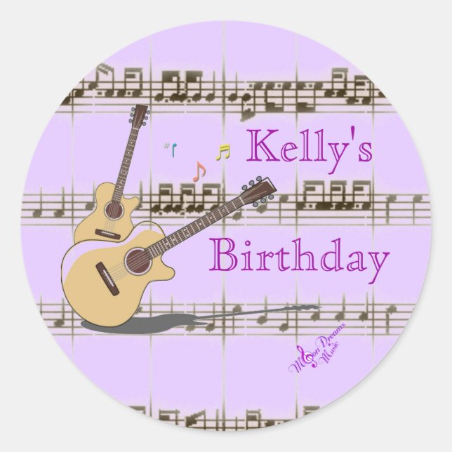 Pegatina Redonda Pegatinas de la Ronda Clásica de Notas de Música y (Anverso)