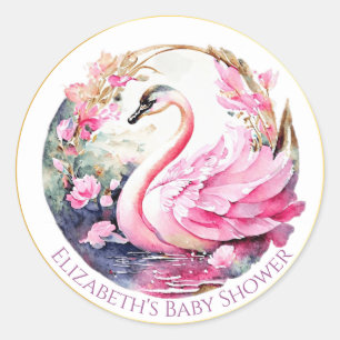 Pegatina Redonda Pegatinas de la Ronda de Baby Shower de Cisne capr