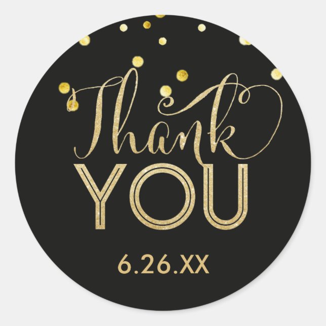 Pegatina Redonda Pegatinas de la Ronda de Oro Negro y Faux (Anverso)