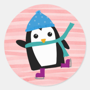 Pegatina Redonda Pegatinas de la ronda de patinaje sobre pingüino