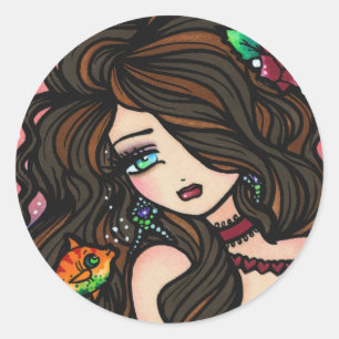 Pegatina Redonda pegatinas de la sirena "Kissy Fish"