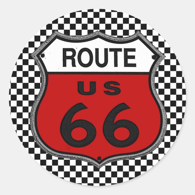 Pegatina Redonda Pegatinas de la U.S. Route 66 (Anverso)