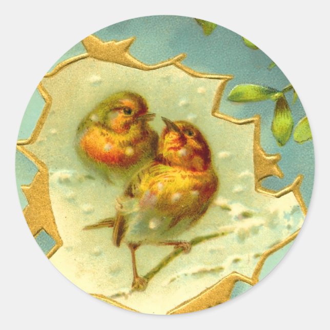 Pegatina Redonda Pegatinas de las Aves de Nieve de Navidad (Anverso)