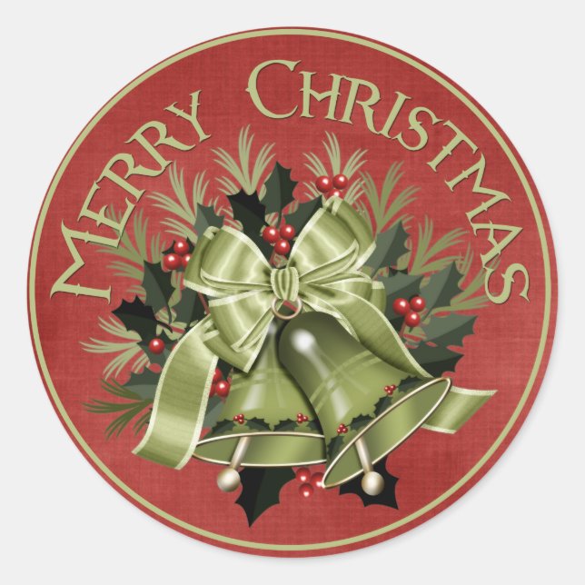 Pegatina Redonda Pegatinas de las campanas navideñas verdes (Anverso)