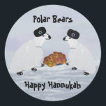 Pegatina Redonda Pegatinas de las Noches Polar Bears Hannukah<br><div class="desc">Ilustracion gráfico de osos polares en el Ártico celebrando Hannukah.</div>