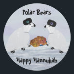 Pegatina Redonda Pegatinas de las Noches Polar Bears Hannukah<br><div class="desc">Ilustracion gráfico de osos polares en el Ártico celebrando Hannukah.</div>