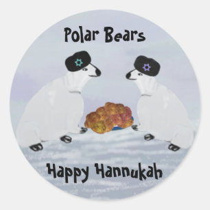Pegatina Redonda Pegatinas de las Noches Polar Bears Hannukah