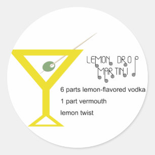 Pegatina Redonda Pegatinas de Lemon Drop Martini