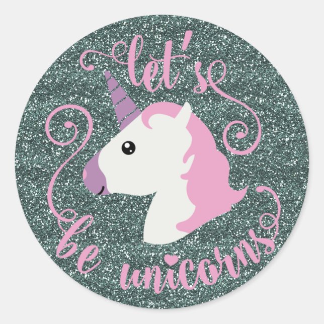 Pegatina Redonda Pegatinas de Let's Be Unicorns (emoji purpurina) (Anverso)