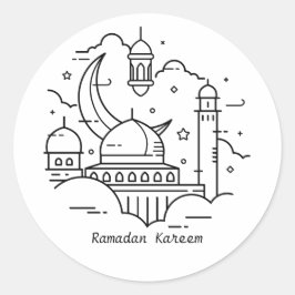 Pegatina Redonda Pegatinas de Line Art White Ramadan Kareem