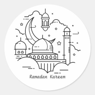 Pegatina Redonda Pegatinas de Line Art White Ramadan Kareem