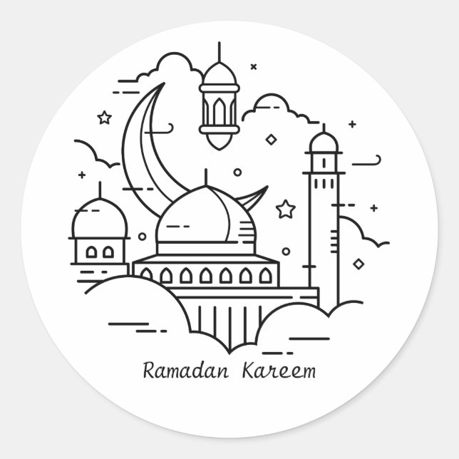 Pegatina Redonda Pegatinas de Line Art White Ramadan Kareem (Anverso)