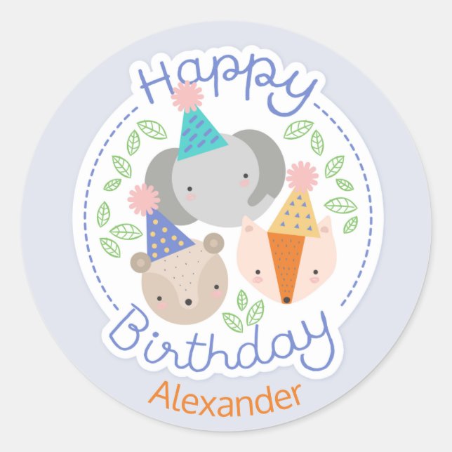 Pegatina Redonda Pegatinas de los juerguistas del cumpleaños (Anverso)