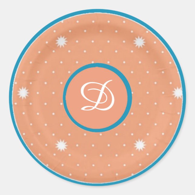 Pegatina Redonda Pegatinas de los Monogramas Aqua y Coral (Anverso)