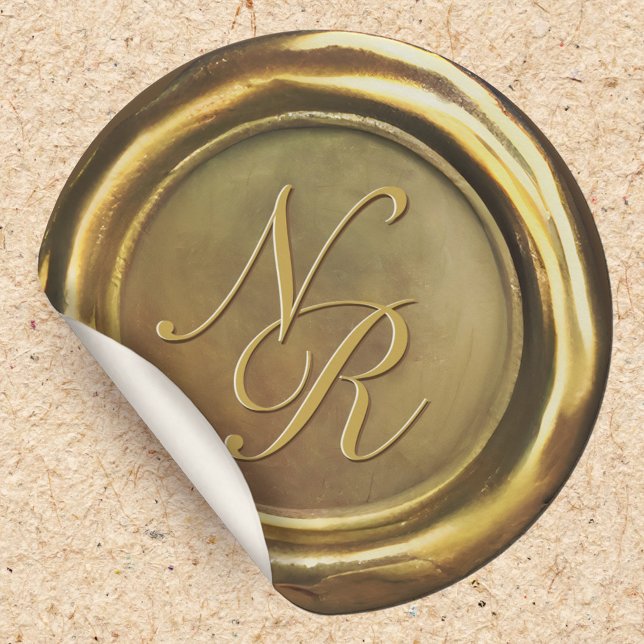 Pegatina Redonda Pegatinas de lujo Gold Wax Seal Personized Inicial (Subido por el creador)