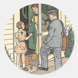 Pegatina Redonda Pegatinas de Mailman, Ilustracion de libros retro