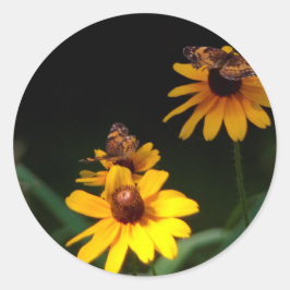 Pegatina Redonda Pegatinas de mariposas y flores silvestres