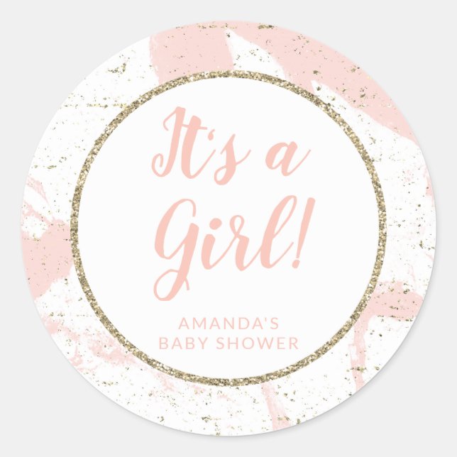 Pegatina Redonda Pegatinas de Mármol rosa y dorado (Anverso)