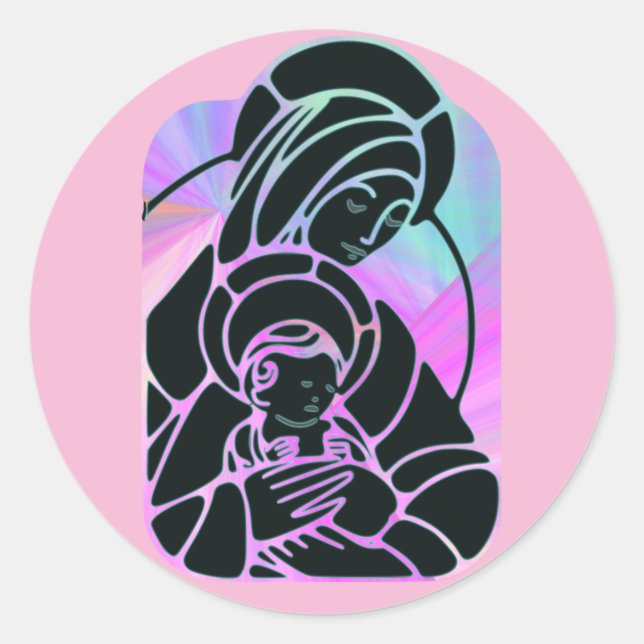 Pegatina Redonda pegatinas de mary y baby jesus (Anverso)