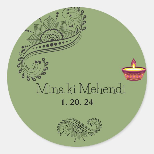 Pegatina Redonda Pegatinas de mehendi personalizables (Anverso)