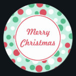 Pegatina Redonda Pegatinas de Merry Christmas Dots<br><div class="desc">Los puntos de polka festivos decoran estos stickers de Navidad. Utilice estos pegatinas para invitaciones,  paquetes,  regalos,  sobres,  etc..El diseño es de arte original.</div>