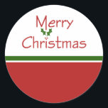 Pegatina Redonda Pegatinas de Merry Christmas Holly<br><div class="desc">Estos stickers de vacaciones presentan un alegre diseño de texto rojo y verde: Feliz Navidad. Disponible en dos tamaños diferentes.</div>