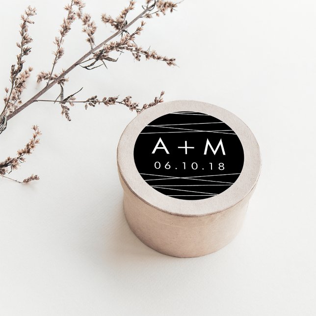 Pegatina Redonda Pegatinas de Monograma Boda Blanco y Negro de Lina (Subido por el creador)