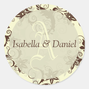 Pegatina Redonda Pegatinas de Monograma Boda Bride Groom