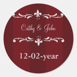 Pegatina Redonda pegatinas de Monograma Boda rojo