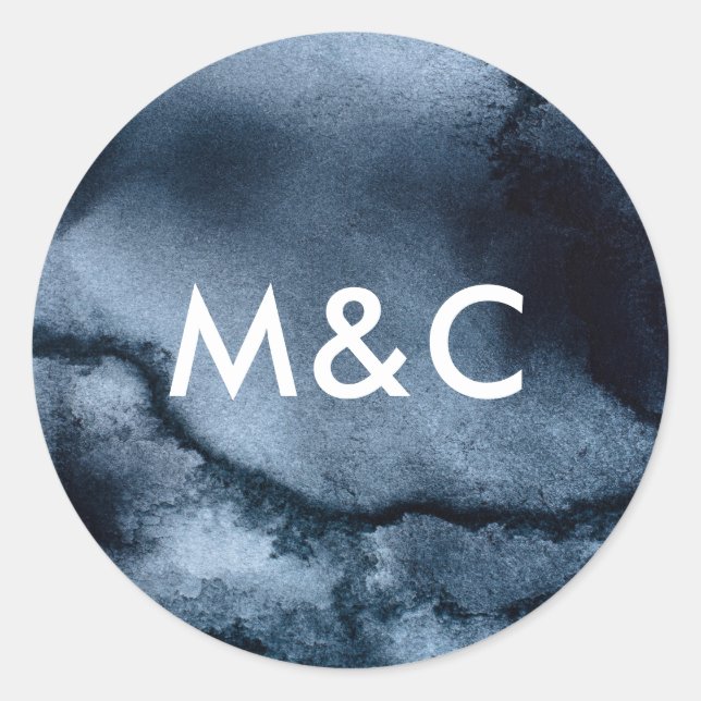 Pegatina Redonda Pegatinas de monograma de boda negro con tinta (Anverso)