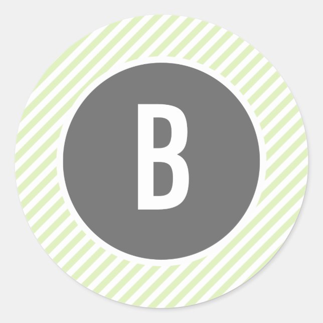 Pegatina Redonda Pegatinas de monograma de franjas verdes (Anverso)